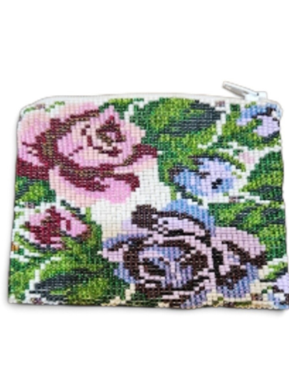 White Floral Roses Pink Purple Coin Purse Mini Bag